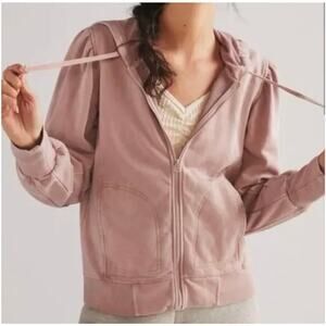 Anthropologie Daily Practice Pink Abstract Hoodie Zip Sweatshirt Mauve Size XS